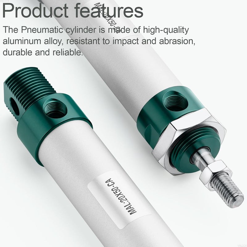 VIILOCK Pneumatic Air Cylinder 20mm Bore 50mm Stroke, Mini Air Cylinder Single Rod Double Action MAL 20 X 50 - Image 2